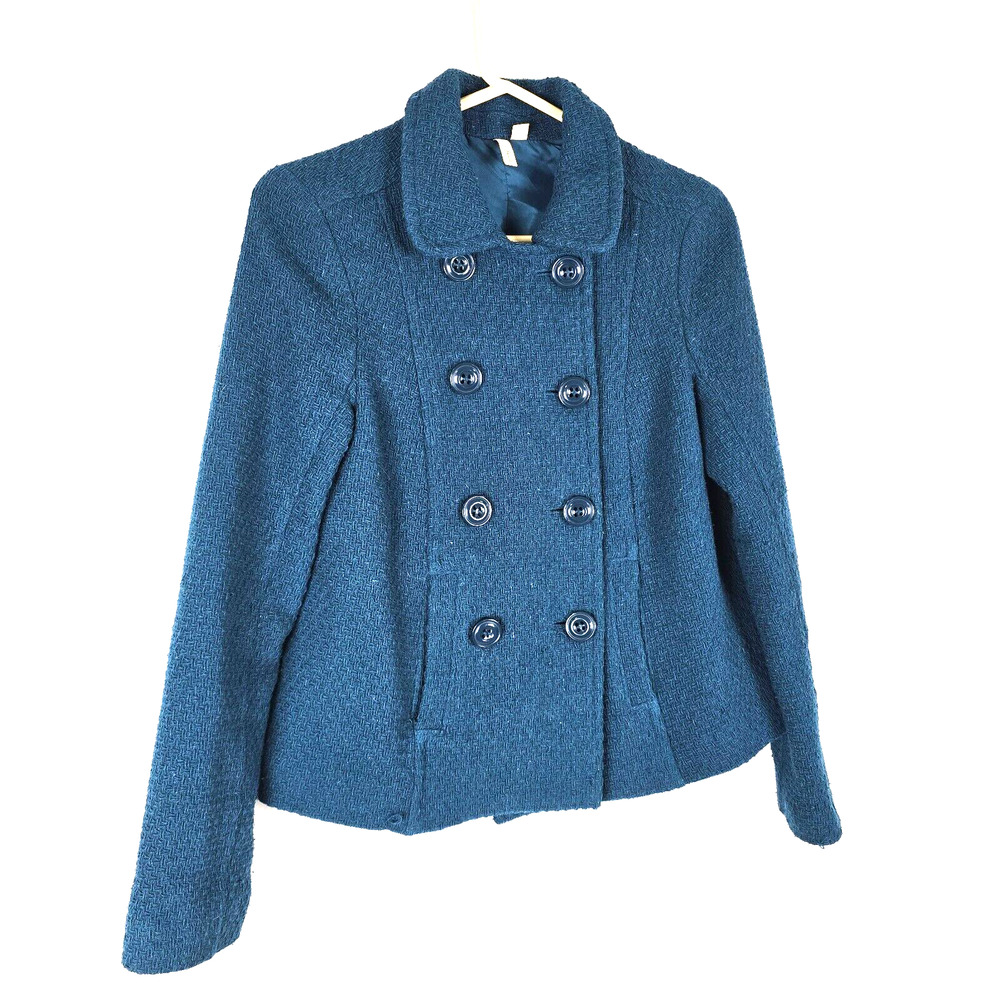 Vintage Frenchi Peacoat Women's Medium Wool Blend Collard Short Length Blue Teal - Picture 16 of 16